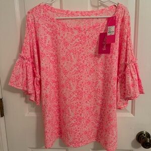 Pink Lilly Pulitzer top with ruffle detail sleeve